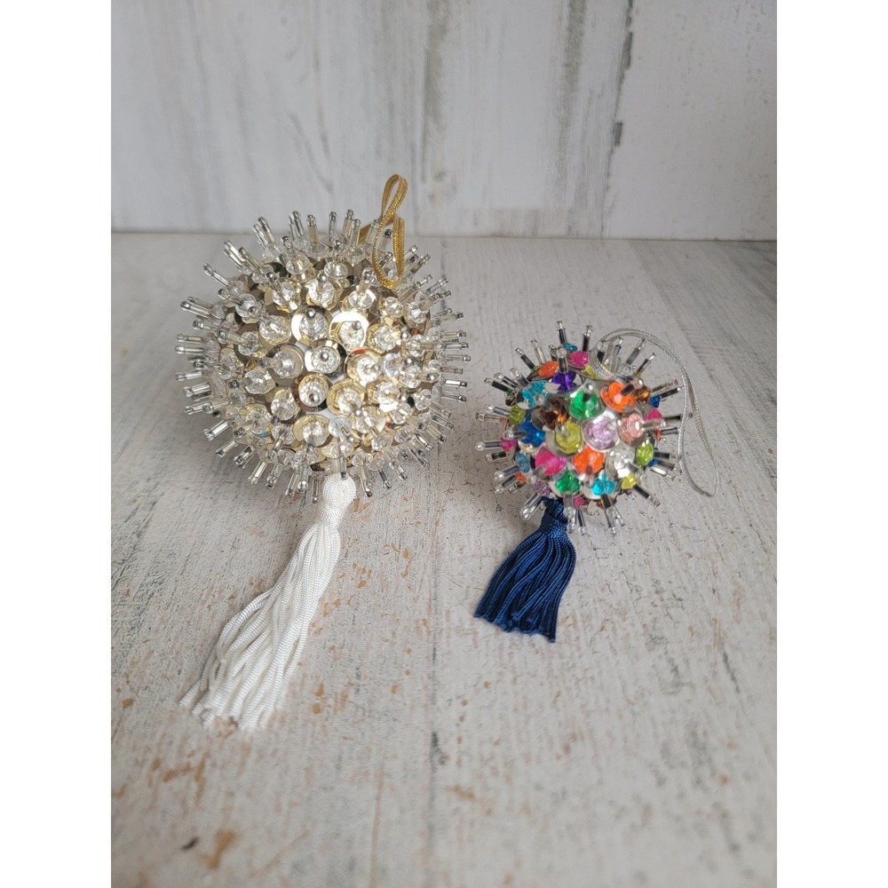 Vintage silver pushpin ornament rainbow spike ball sequin unique Xmas set home